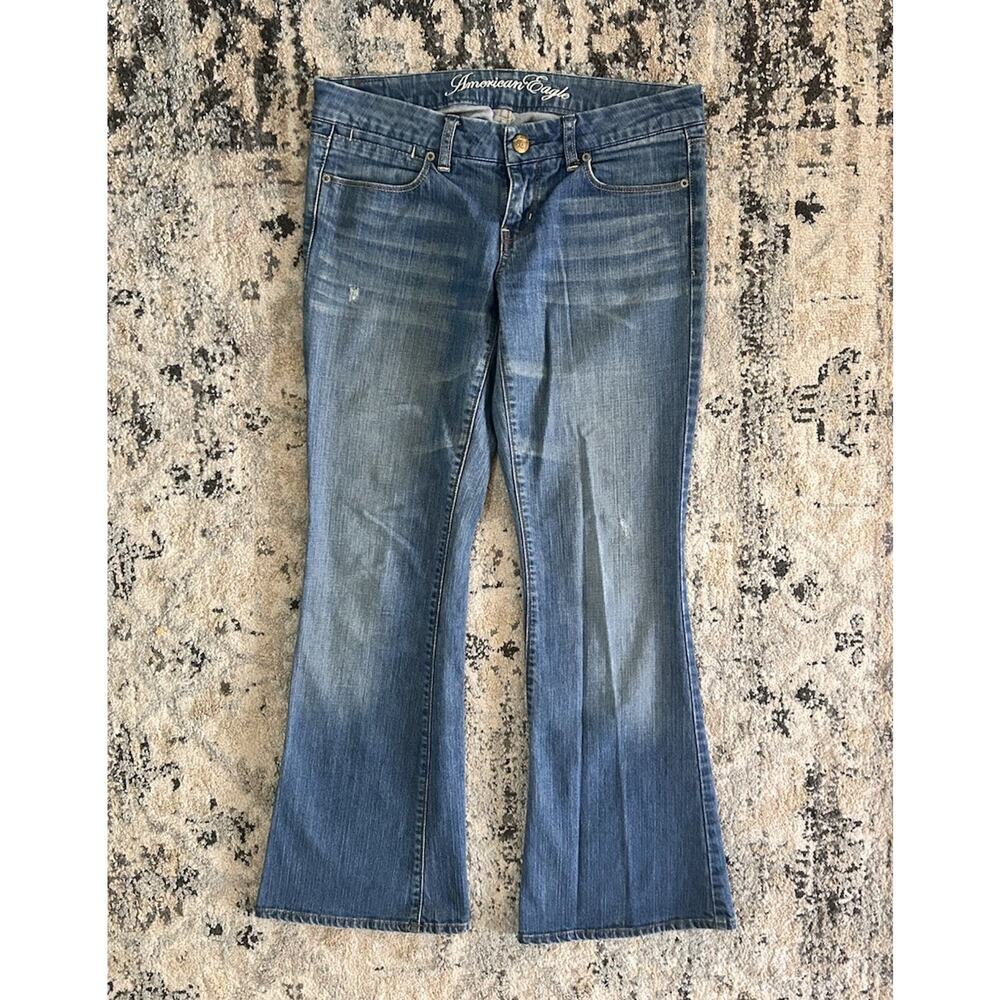 Y2K American Eagle Outfitters Womens Real Flare Low Rise Denim Blue Jeans Size 6